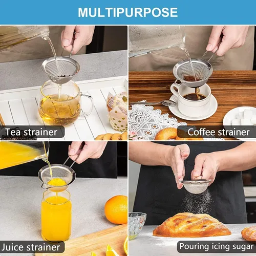 Vista 2 de Colador de malla fina, tamiz redondo de 2.8 pulgadas, coladores de té para té suelto, colador de café, colador de alimentos, colador de jugo y mucho