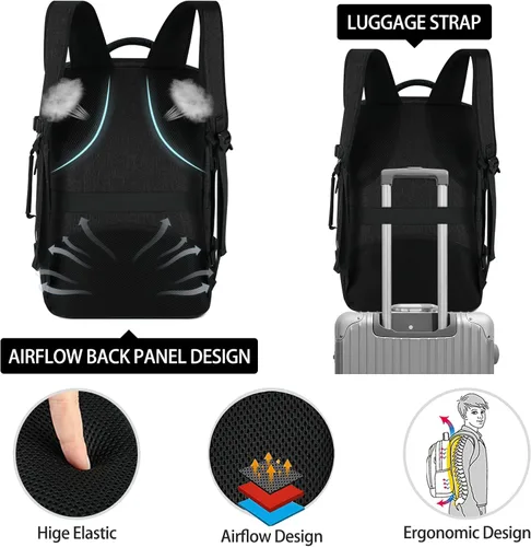 Vista 7 de Mochila de viaje para hombres y mujeres, 17 pulgadas, aprobada para vuelos, mochila de transporte impermeable grande de 40 L, mochila para negocios