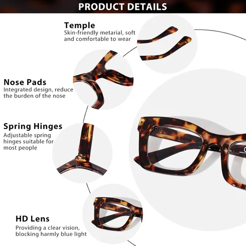 Vista 2 de Oversized Square Reading Glasses for Women Spring Hinge Blue light Blocking Computer Readers for Women
