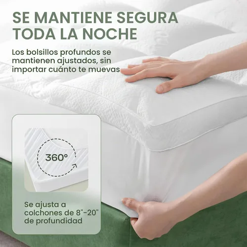 Vista 6 de Cubrecolchón extra grueso tamaño Queen – Viscosa ultra afelpada y suave derivada de la almohadilla de colchón de bambú, naturalmente refrescante