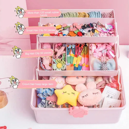 Vista 9 de Organizador plegable de plástico para manualidades de 3 capas, caja rosa portátil, caja de almacenamiento múltiple para medicamentos, organizador