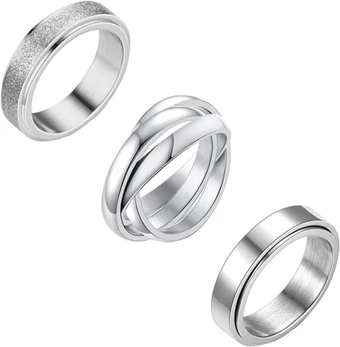 Vista 7 de Nanafast 3 anillos giratorios para la ansiedad, anillos giratorios de acero inoxidable para mujeres y hombres, anillos para aliviar el estrés