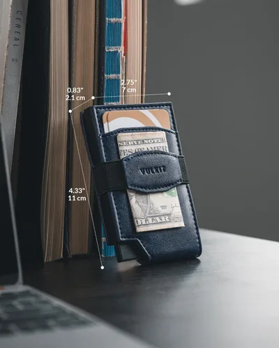 Vista 6 de VULKIT Billetera desplegable para tarjetas con correa de dinero, bolsillo frontal de cuero, con ventana de identificación, bloqueo RFID, funda