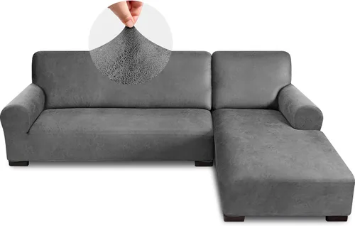 Vista 37 de Fundas para sofá modular, funda para sofá con aspecto de cuero, forma de L, 2 piezas, funda elástica suave para sofá seccional, protector de muebles