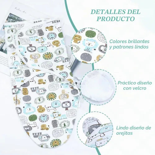 Vista 3 de Cinaci 2 piezas ajustables de algodón suave para bebé, gorros para bebé, gorros, gorros, gorros, manta para envolver al bebé, niñas, niños y recién