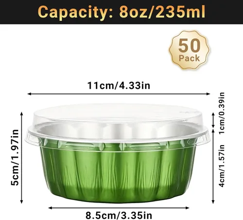 Vista 2 de Beasea Disposable Ramekins with Lids, 50 Pack 8oz 235ml Aluminum Foil Baking Cups with Lids, Aluminum Creme Brulee Ramekins Muffin Cupcake Pudding