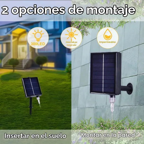 Vista 6 de 300 luces LED solares para cortina, para interiores y exteriores, luces solares de Navidad, para ventana de hadas, impermeables, parpadeantes, 8