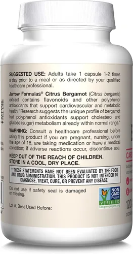 Vista 9 de Jarrow Formulas Bergamota cítrica de 500 mg-120 porciones (cápsulas vegetales) - Apoyo antioxidante para la salud cardiovascular y metabólica
