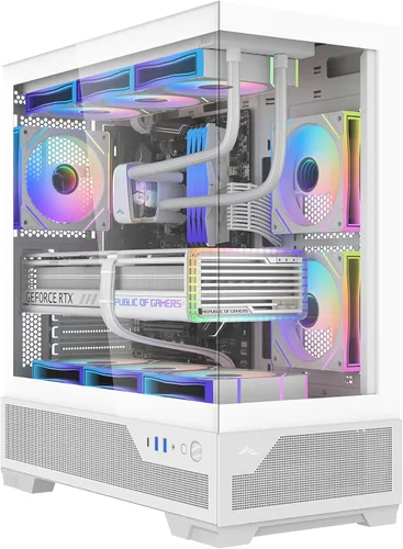Vista 16 de SAMA V40 Mid Tower ATX Chasis – 6 × 120mm Ventiladores ARGB PWM Pre-Instalados, Paneles de Vidrio Templado Dual, Flujo de Aire Vertical, Diseño