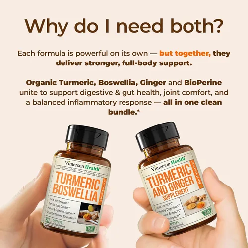 Vista 6 de Turmeric Supplement Bundle – 2-Pack Organic Turmeric Curcumin Supplement with 95% Curcuminoids + 65% Boswellia Extract, Ginger Root & Black Pepper