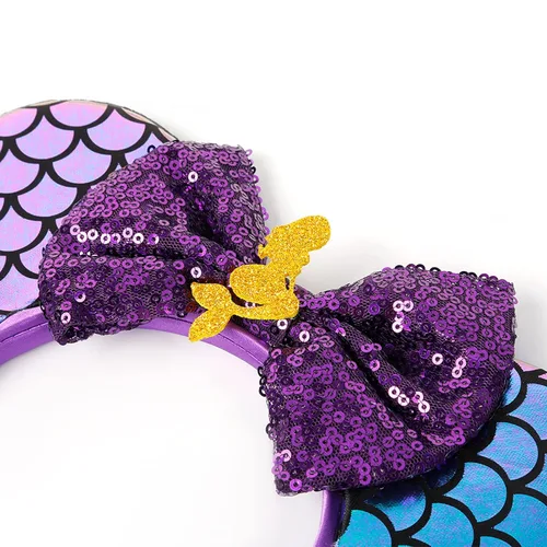 Vista 2 de WOVOWOVO Diademas de lazo con orejas de ratón para mujeres y niñas, decoración de Halloween, diademas con purpurina para fiestas de princesa