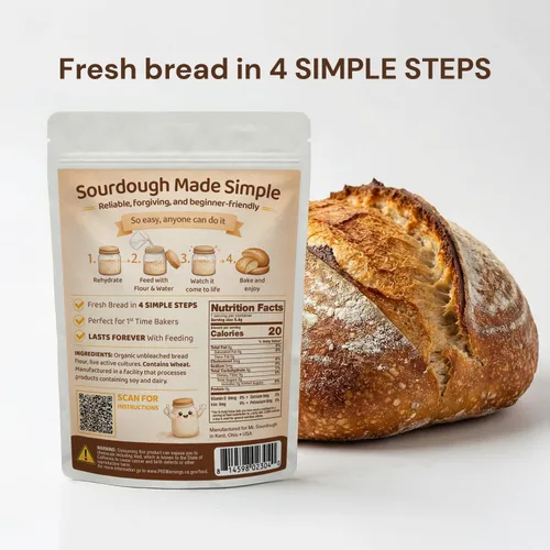 Vista 2 de Mr. Sourdough - Cultivo básico de masa madre para principiantes, iniciador deshidratado con cultivos activos vivos para pan casero, hornear, pizza
