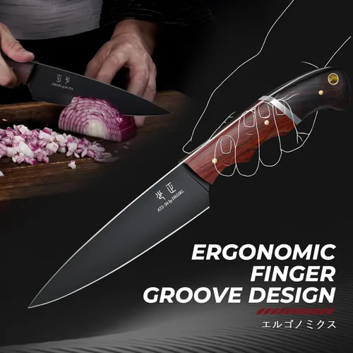 Vista 4 de DRGSKL - Cuchillo utilitario de cocina de Japón - Cuchillo pequeño de chef de 5 pulgadas forjado de una sola pieza de acero de alto carbono ATS-34