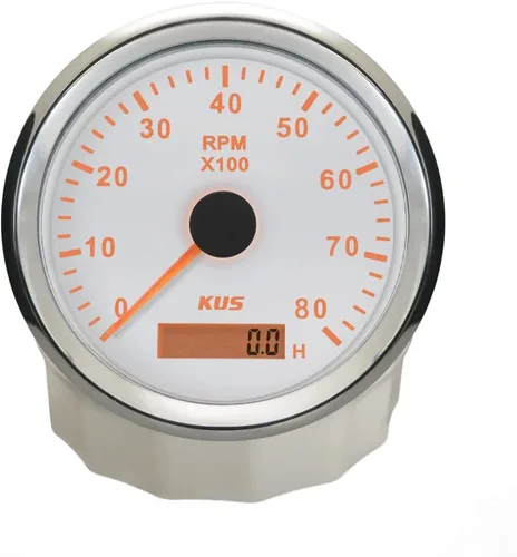 Vista 3 de KUS Tacómetro universal de 3.346 in 0-8000 RPM Contador REV con medidor de horas para motor de gasolina 12V/24V con retroiluminación