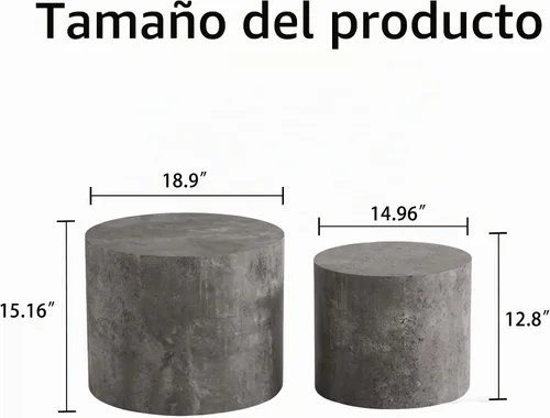 Vista 2 de WILLIAMSPACE Juego de 2 mesas de centro anidadas, mesas de centro redondas de madera de color blanco mate, mesa circular moderna para espacios 18.9