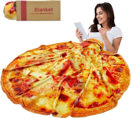 Vista 9 de Manta redonda de tortilla para adultos, manta grande de franela suave y cómoda con diseño de queso y pizza, manta para niños, artículos extraños