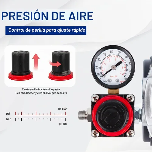 Vista 3 de Timbertech Compresor de aerógrafo, mini compresor AS186 sin aceite de un solo pistón de alto rendimiento con tanque de 3L, regulador, trampa