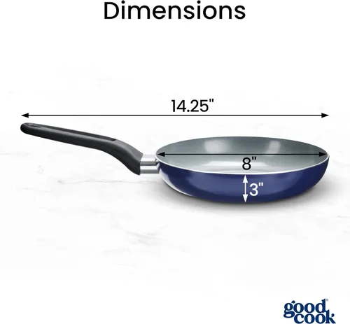 Vista 2 de GoodCook Basics - Sartén de cerámica antiadherente de aluminio para calefacción uniforme, no tóxico, PTFE y PFOA, 8 pulgadas, azul