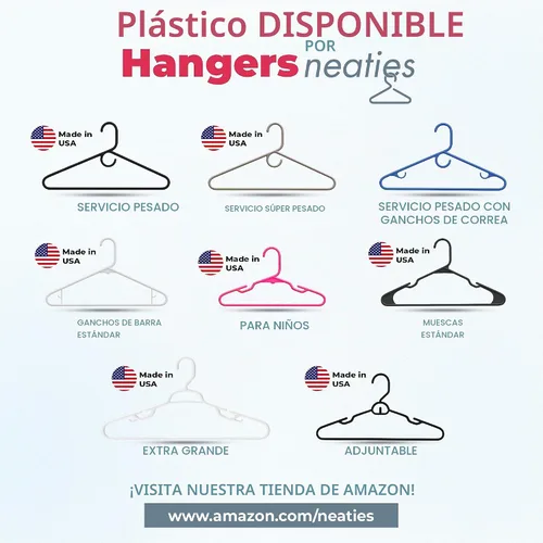 Vista 7 de Perchas de plástico de 15 unidades – Hechas en EE.UU. – Capacidad de 2.7 kg, perchas estándar de ropa con ganchos de correa para vestidos, lencería