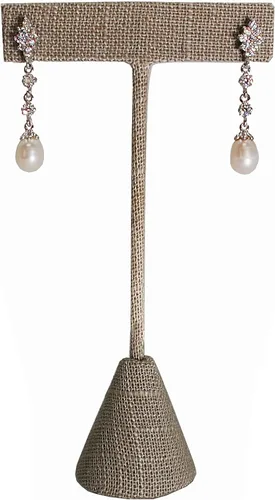 Vista 7 de 3 Gris Elegante Lino 5.75 "Pendientes T Stand Display, Soporte en forma de T para feria comercial, negocio en casa, promoción, o simplemente