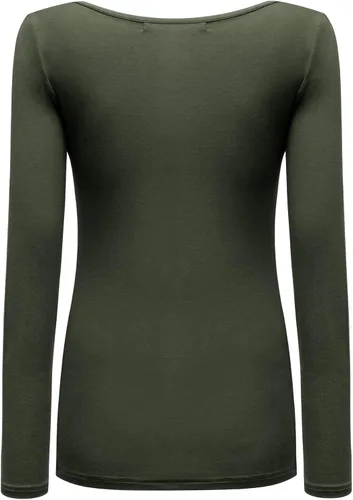 Vista 4 de OThread & Co. Camiseta de manga larga con cuello en V, para mujer, con capa básica, de licra