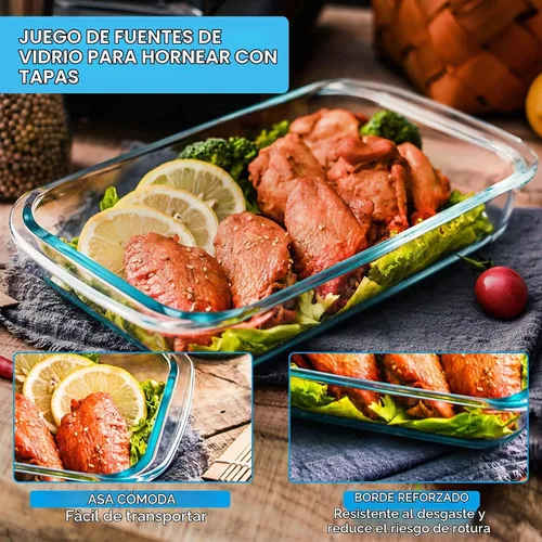 Vista 7 de KOMUEE Juego de 8 platos de vidrio para hornear con tapas rectangulares de vidrio con tapas sin BPA, moldes para hornear para lasaña, sobras