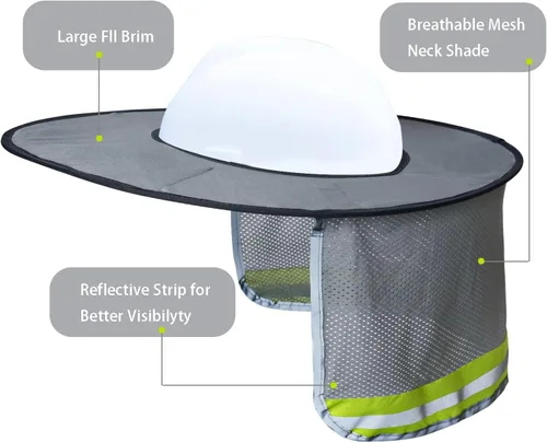Vista 3 de Topbuti Paquete de 3 sombreros de malla de ala completa, parasol de cuello de alta visibilidad con rayas reflectantes para cascos