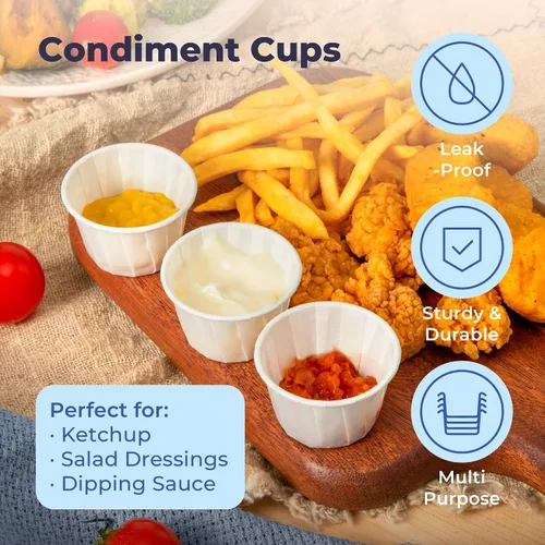 Vista 5 de Fit Meal Prep [Paquete de 500] Vasos de papel tratado de 0.75 onzas para porciones de soufflé para muestras de condimentos para medir gelatina shots