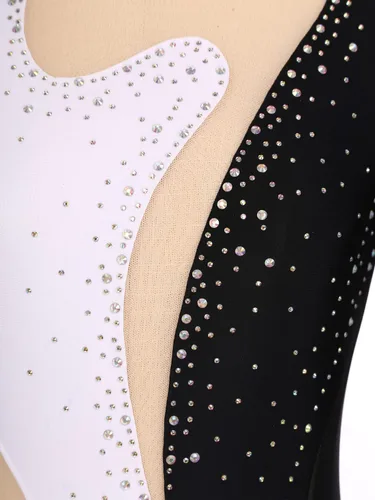 Vista 70 de iiniim Leotardo de malla para mujer, con diamantes de imitación, de malla, de manga larga, leotardos de gimnasia