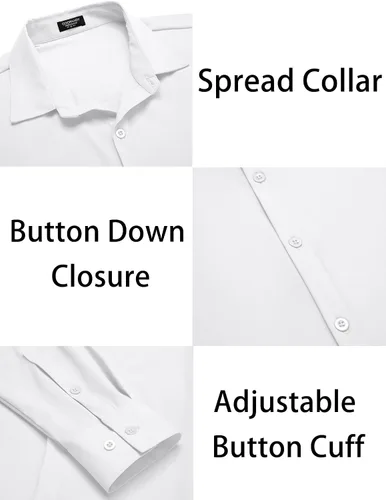Vista 6 de COOFANDY Camisas de vestir ajustadas para hombre, sin arrugas, manga larga, casuales, con botones