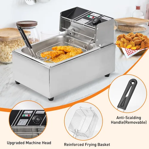 Vista 6 de Freidora eléctrica – Freidora eléctrica de gran capacidad de 6 litros con cesta desmontable, control de temperatura ajustable, freidora comercial