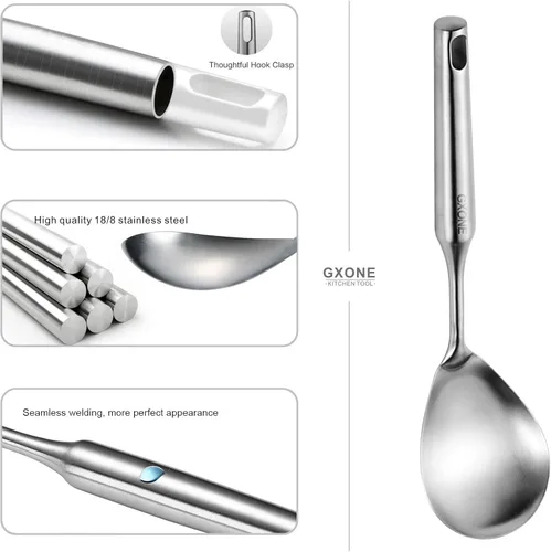Vista 3 de Cuchara de Cocina, Cucharas Grandes de Servir de Acero Inoxidable 304, Plata/31,9 cm