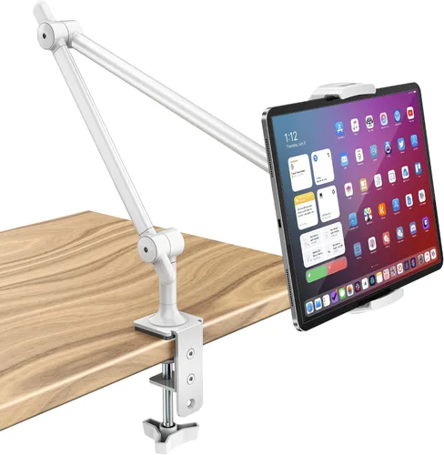 Vista 10 de AboveTEK Soporte para Tablet para Escritorio y Cama, Brazo de Aluminio para iPad con Abrazadera Giratoria de 360°, Soporte para Teléfono Ajustable