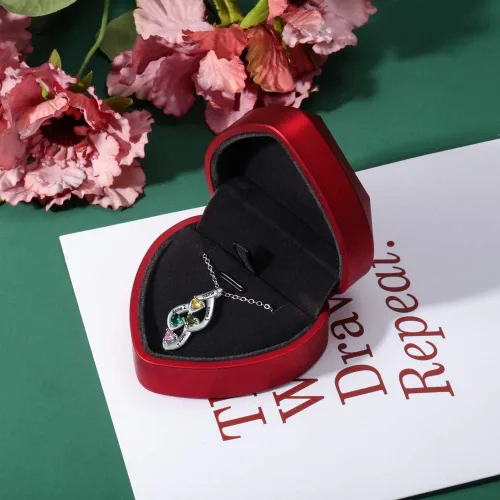 Vista 6 de Collar personalizado de plata de ley, collar con colgante de piedra natal de la madre con nombres grabados, collar familiar para mujer, Metal