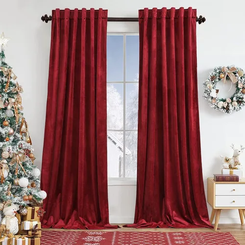 Vista 37 de Benedeco - Cortinas de terciopelo burdeos para ventana de dormitorio con pompón, cortinas de lujo súper suaves, oscurecimiento y aislamiento térmico