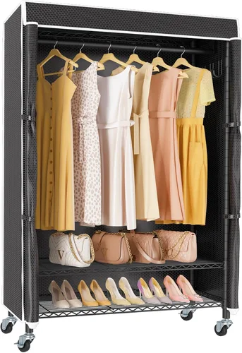 Vista 12 de VIPEK R3C Plus Perchero para Ropa - Perchero Rodante para Ropa con Ruedas con Seguro, Armario Portátil de Servicio Pesado con Estantes Ajustables