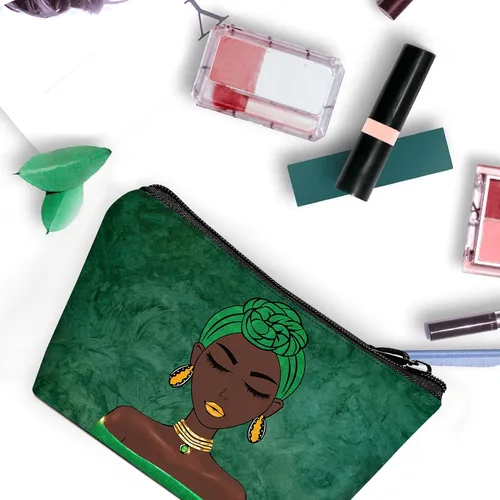 Vista 6 de Bolsa de maquillaje Melanin para mujer, bolsa de cosméticos impresa portátil, bolsa de aseo de viaje, bolsa organizadora de maquillaje para mujeres