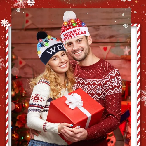 Vista 5 de 16 unidades de gorro de Navidad con luz LED, gorro feo de Navidad, gorro de punto de Navidad con luz unisex, gorro de invierno para Navidad