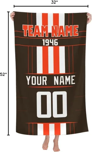 Vista 5 de ANTKING Toalla de playa Cleveland de 32 x 52 pulgadas, personalizada con cualquier nombre y número para hombres, mujeres y jóvenes, regalos