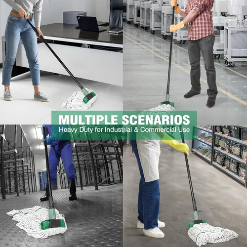 Vista 4 de Trapeador resistente para limpieza de suelos, trapeador comercial industrial con mango de 57.5 pulgadas de largo, mopas de algodón húmedo con cuerda
