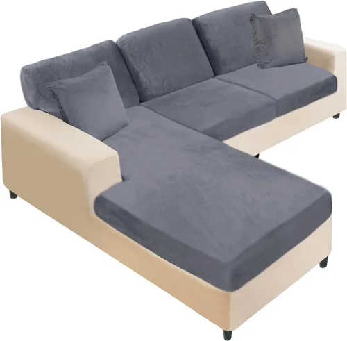 Vista 37 de NAISI Fundas de cojín de sofá de terciopelo elásticas de 1 pieza, fundas de asiento de sofá o respaldo, fundas suaves individuales para sofá Beige