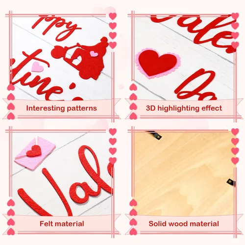 Vista 4 de Letrero de madera 3D de bienvenida para el día de San Valentín, decoración del hogar para porche de granja (estilo rojo y rosa 1)