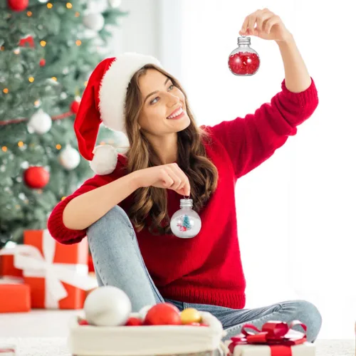 Vista 2 de Baluue 10 piezas de bolas de bebida de Navidad de 100 ml, adornos grandes de vaso de chupito de plástico transparente, adornos llenables para árbol