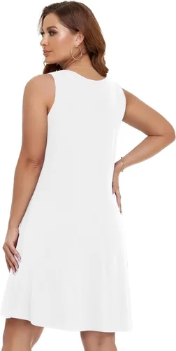 Vista 3 de BELAROI Vestidos de verano para mujer, camiseta de playa, cuello en V, casual, con vuelo, sin mangas, vestido de traje de baño, con bolsillos