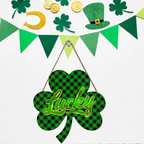 Vista 12 de Letrero de bienvenida de trébol de la suerte para puerta delantera, decoración de San Patricio, trébol irlandés, decoración del día de San Patricio