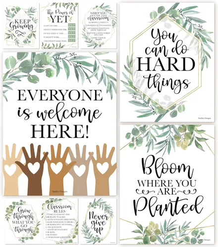 Vista 8 de Hadley Designs Póster motivacional para decoración de aula, 9 pósteres de aula de mentalidad de crecimiento, decoración de pared inspiradora