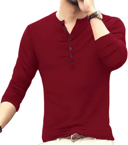 Vista 6 de YTD Camiseta básica Henley de manga larga para hombre