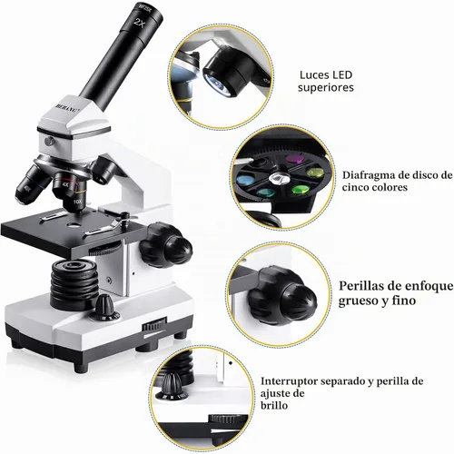 Vista 4 de Microscopio para adultos y niños, 100X-2000X BEBANG Microscopio compuesto con portaobjetos de microscopio, kit de microscopio para niños