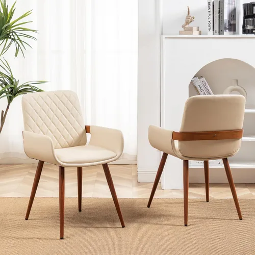 Vista 10 de LUNLING Sillas de Comedor Modernas de Mediados de Siglo de Cuero Sintético, Sillas con Asiento Tapizado y Patas de Metal, Silla de Cocina de Cuero