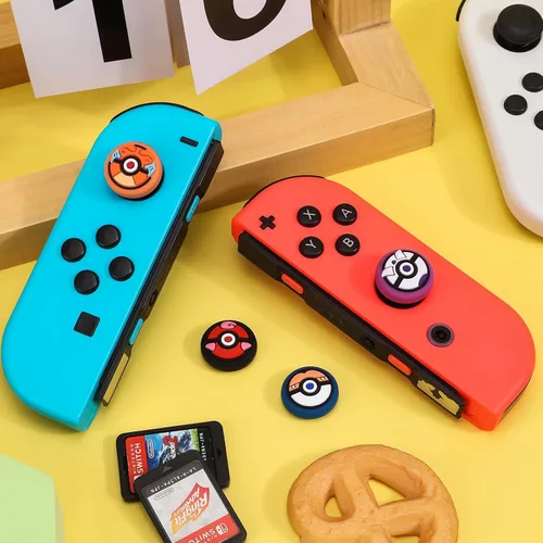 Vista 2 de DLseego PK Balls - 4 tapas de agarre para el pulgar regular NS SwitchSwitch LiteSwitch OLED, Pika Joy Con controlador de joystick cubierta